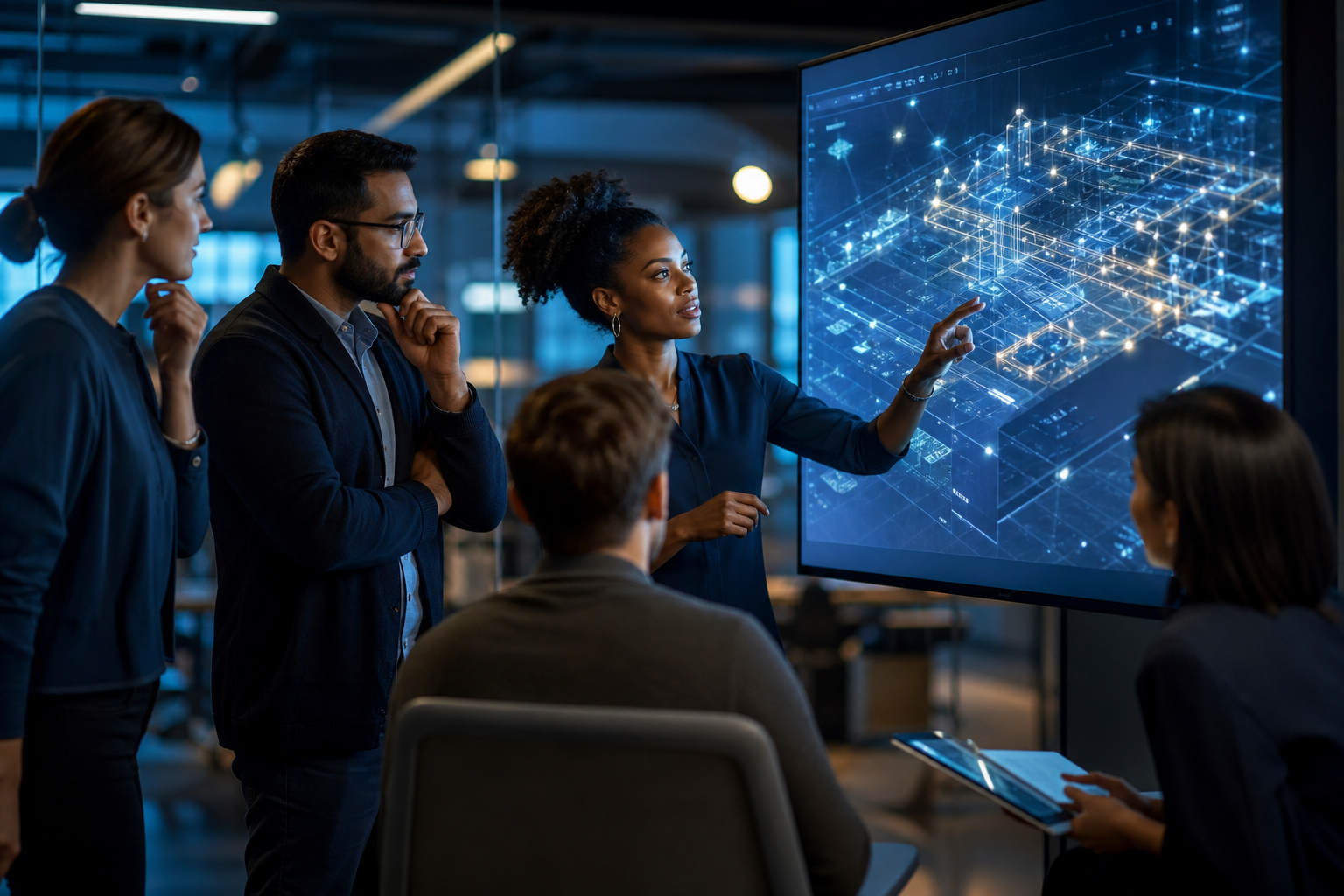 Conceptual innovation lab showing strategy, AI and execution